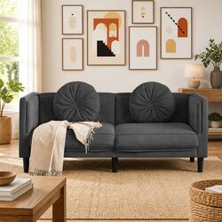 2-Seater Sofa Grey Velvet Cushions Living Room Furniture Couch Lounge Seat