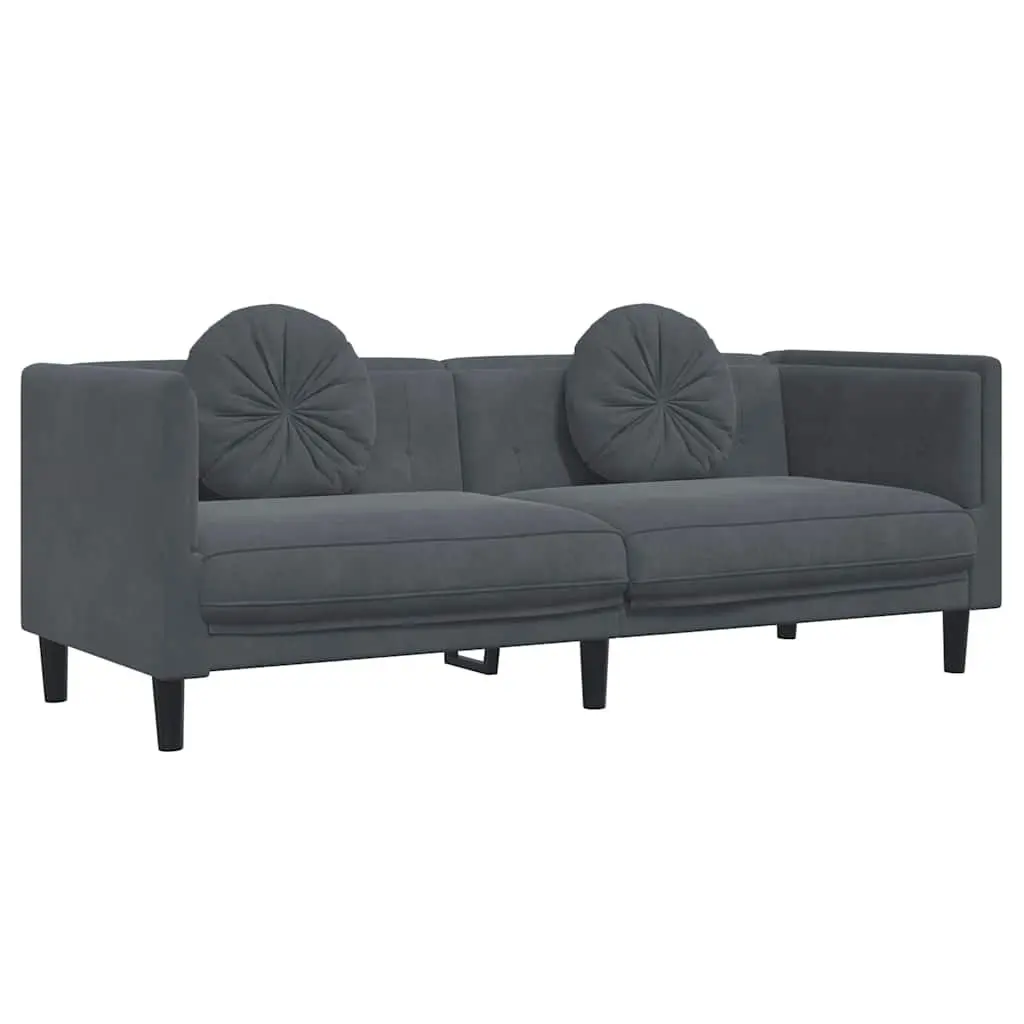 3-Seater Sofa Grey Velvet Cushions Padded Armrests Backrest