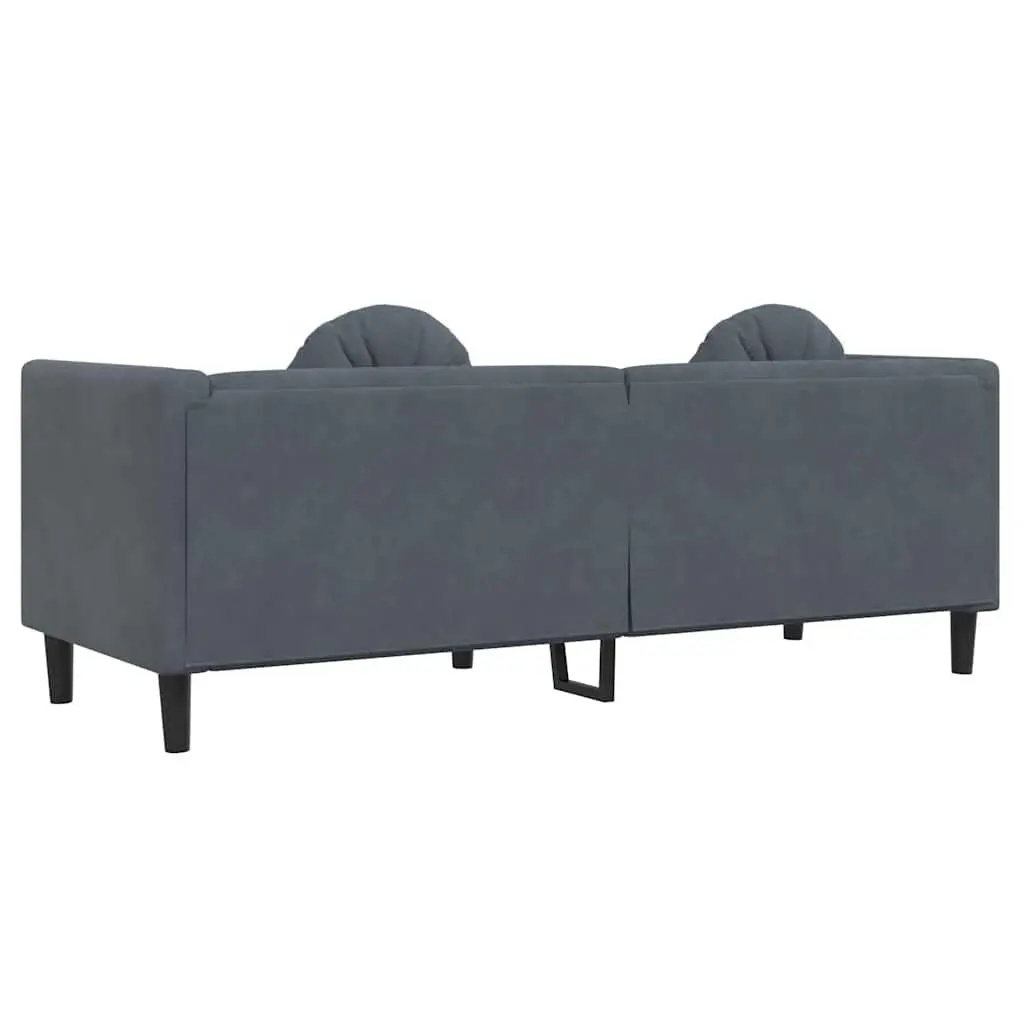 3-Seater Sofa Grey Velvet Cushions Padded Armrests Backrest