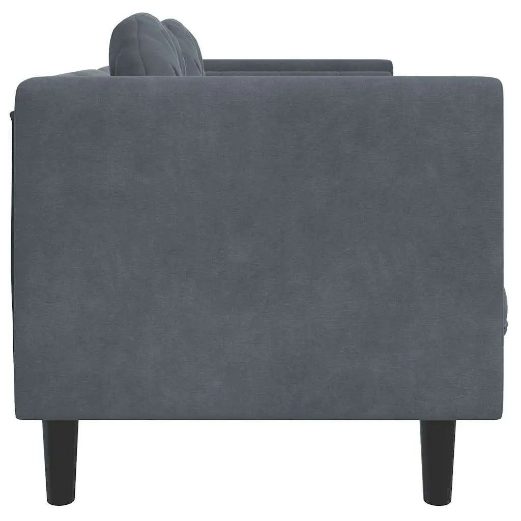 3-Seater Sofa Grey Velvet Cushions Padded Armrests Backrest
