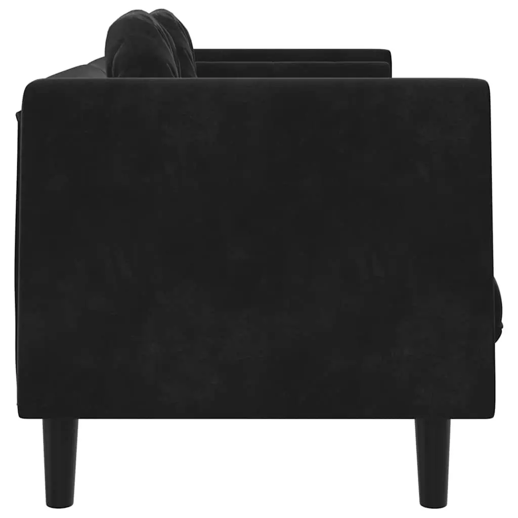 3-Seater Sofa Black Velvet Living Room Couch Comfortable Padded Seat Armrests