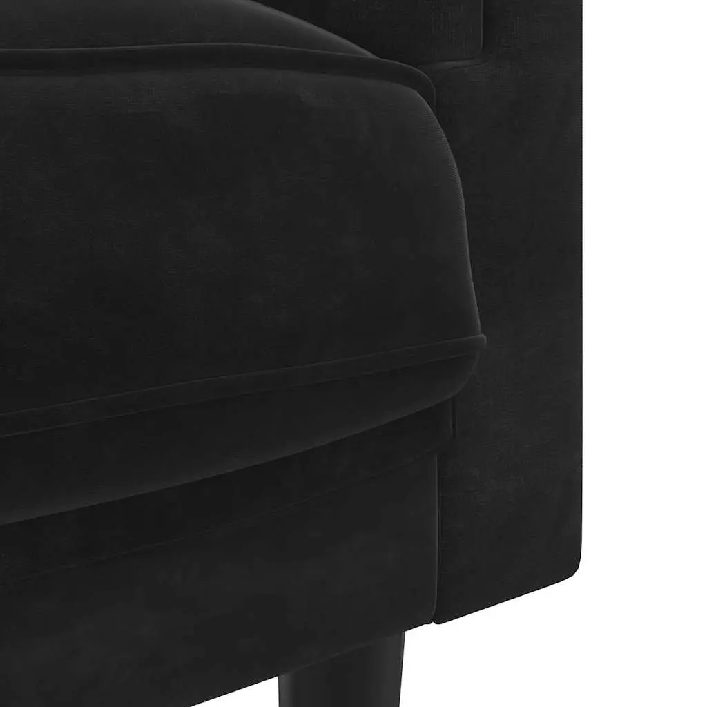 3-Seater Sofa Black Velvet Living Room Couch Comfortable Padded Seat Armrests