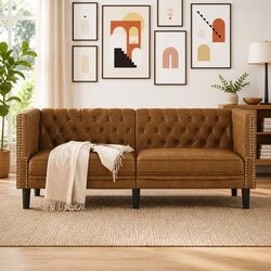 2-Seater Chesterfield Sofa Brown Faux Suede Leather Button Tufted Armchair