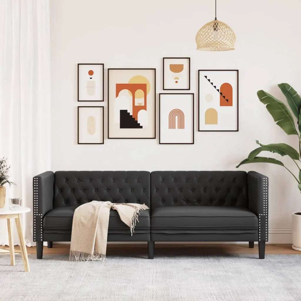 3-Seater Sofa Chesterfield Style Faux Leather Black Button Tufted