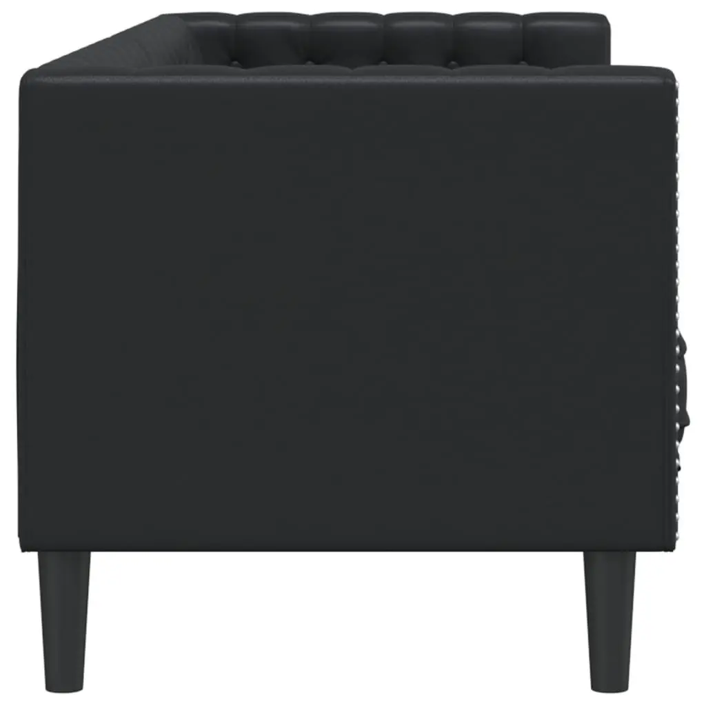 3-Seater Sofa Chesterfield Style Faux Leather Black Button Tufted
