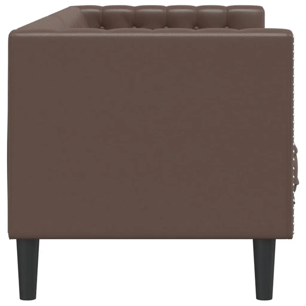 3-Seater Chesterfield Sofa Brown Faux Leather Button Tufted Living Room Couch