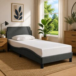 Bed Frame Grey 90x190 cm Fabric Headboard Bedroom Furniture Slats Support