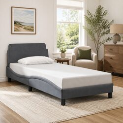 Bed Frame with Headboard Grey 90x190 cm Velvet Upholstered Bedroom Furniture