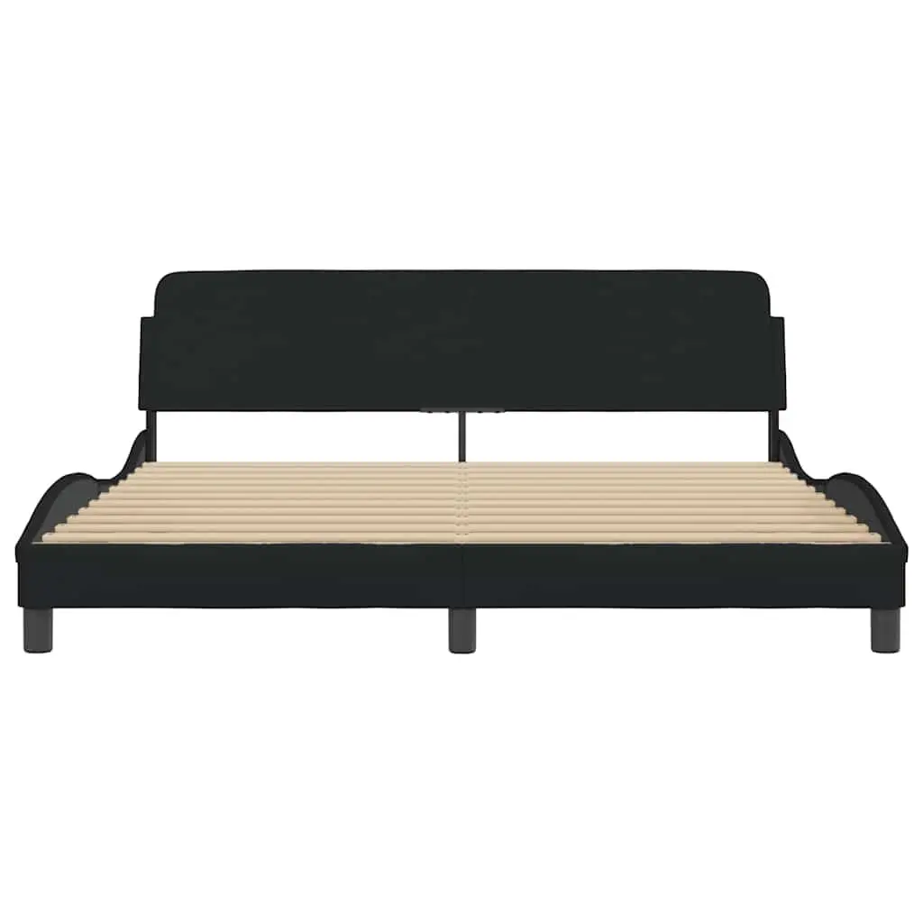 King Bed Frame Black Fabric Headboard 180x200 cm Plywood Slats Bedroom Furniture