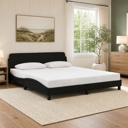 King Bed Frame 180x200 cm Black Velvet Headboard Bedroom Furniture Slat Base