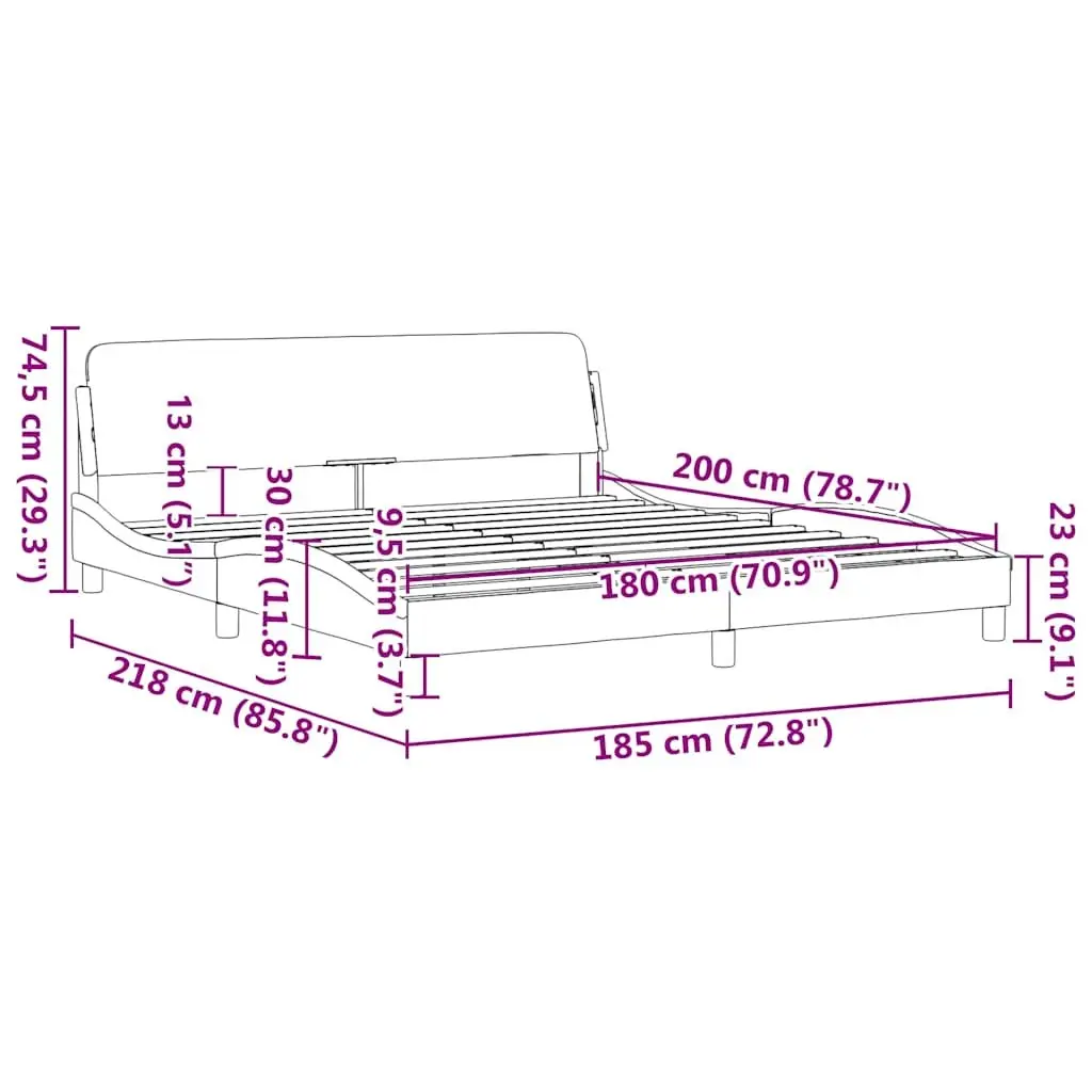 King Bed Frame Black Velvet 180x200 cm with Headboard Slat Base