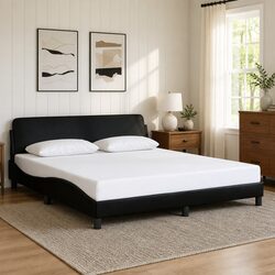 King Bed Frame 180x200 cm Black Faux Leather Headboard Bedroom Furniture