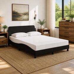 Double Bed Frame with Headboard Black Fabric Bedroom Furniture 137x190cm