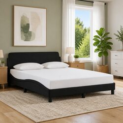 Double Bed Frame Black 137x190 cm with Headboard Velvet Upholstered Bedroom