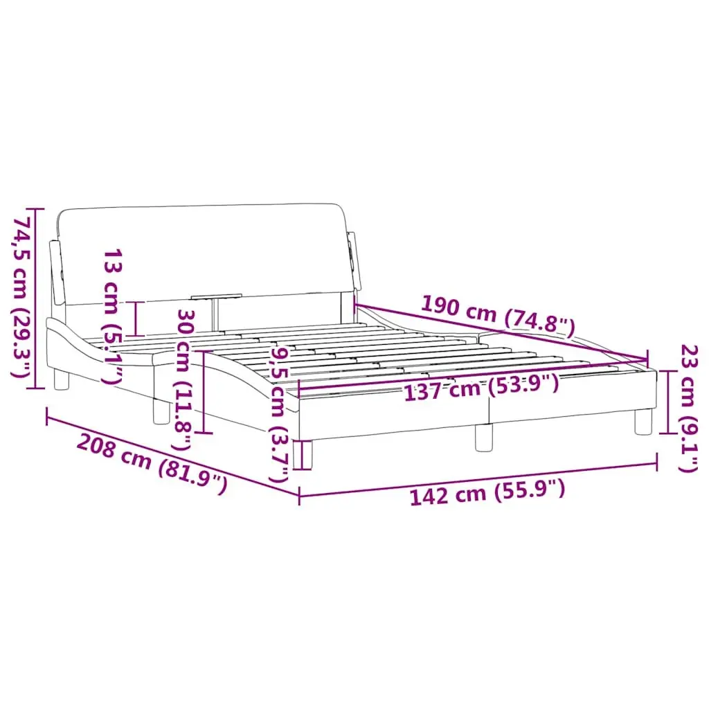 Double Bed Frame Velvet Upholstered Black 137x190 cm with Headboard