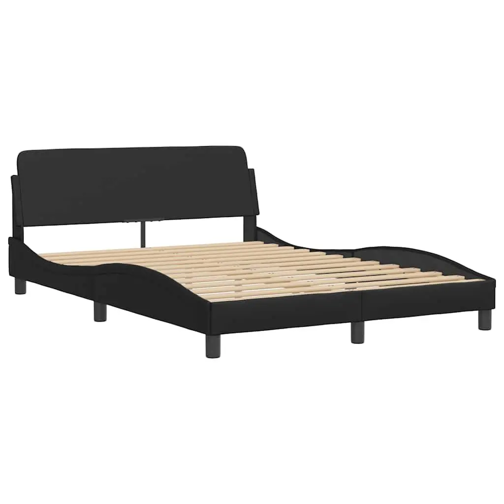 Double Bed Frame with Headboard Black Faux Leather Bedroom Furniture Slats