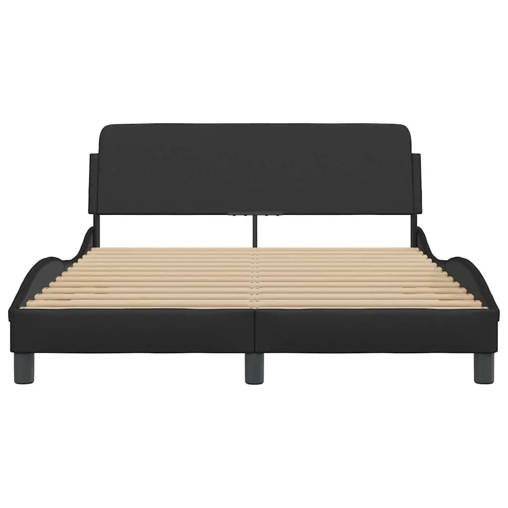 Double Bed Frame with Headboard Black Faux Leather Bedroom Furniture Slats