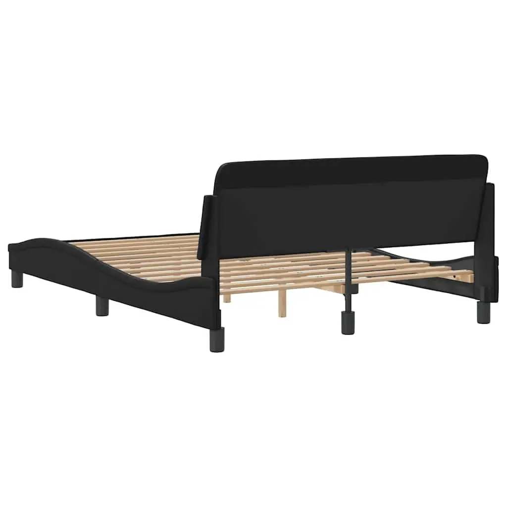 Double Bed Frame with Headboard Black Faux Leather Bedroom Furniture Slats