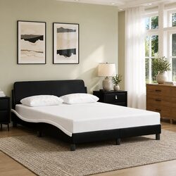 Double Bed Frame with Headboard Black White Faux Leather 137x190cm Bedroom