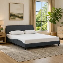 Queen Bed Frame Grey Velvet Headboard 152x203cm Bedroom Furniture Slat Support
