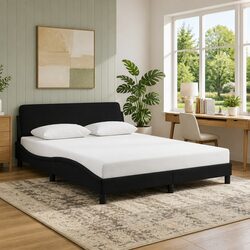 Queen Bed Frame Black Velvet Headboard 152x203cm Bedroom Furniture Slats