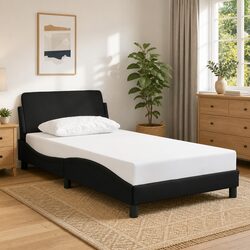 King Single Bed Frame with Headboard Black Faux Leather Modern Bedroom Furniture