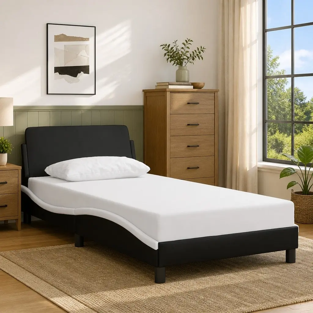 Bed Frame with Headboard Faux Leather Black White King Single Size
