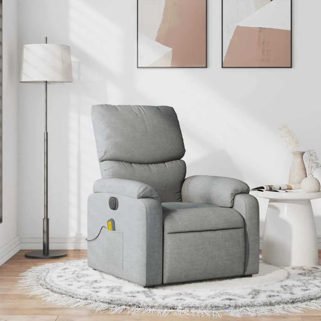 Massage Recliner Chair Manual Reclining Light Grey Fabric Vibration Massage