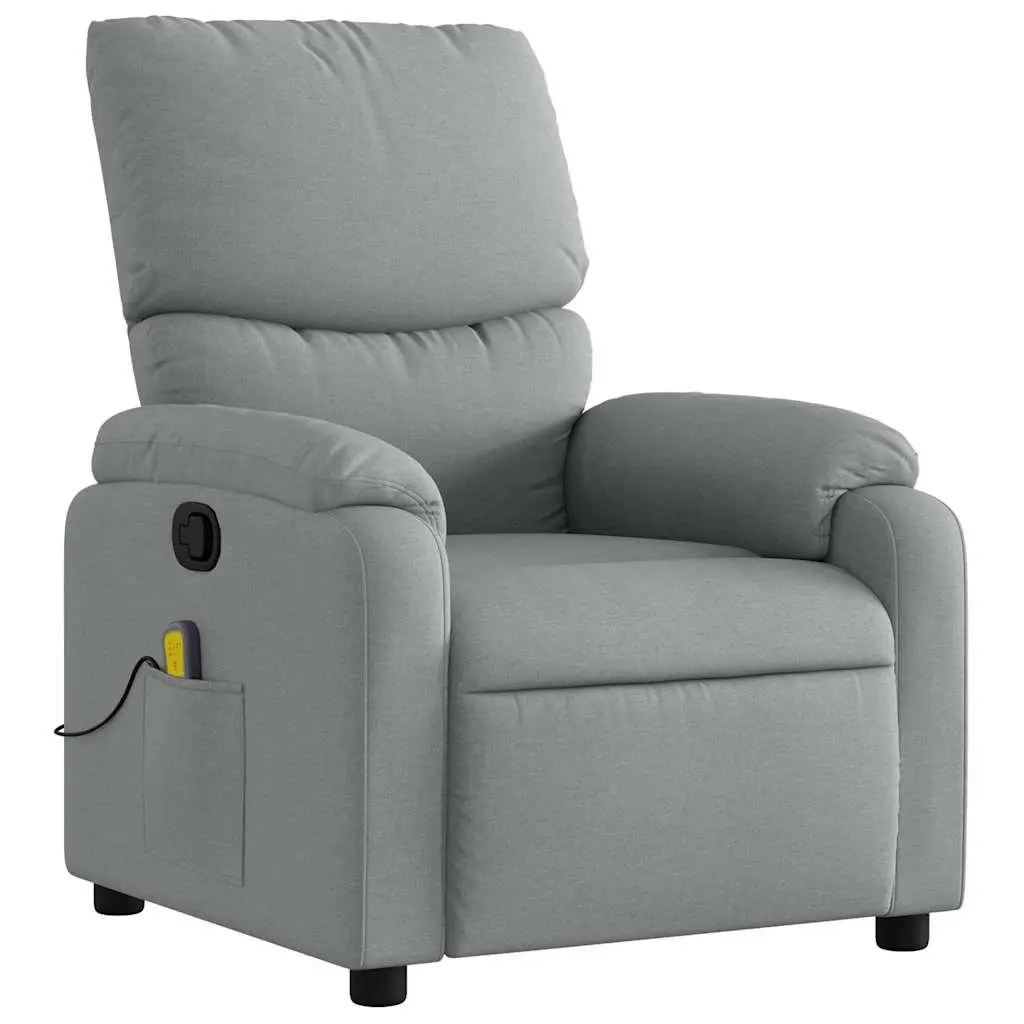 Massage Recliner Chair Manual Reclining Light Grey Fabric Vibration Massage