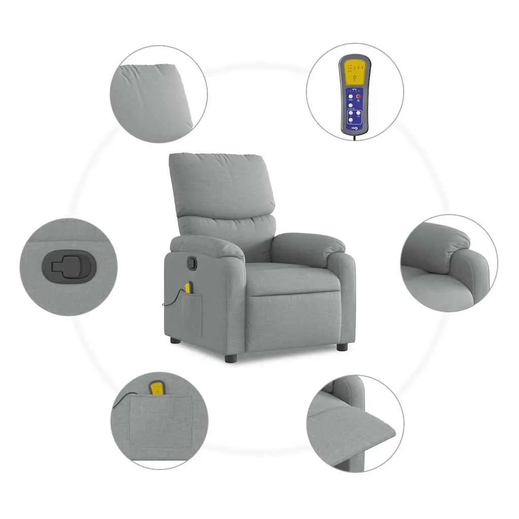 Massage Recliner Chair Manual Reclining Light Grey Fabric Vibration Massage