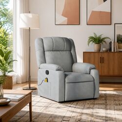 Massage Recliner Chair Light Grey Fabric Manual Recline Armchair Vibration