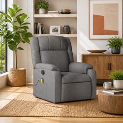 Massage Recliner Chair Dark Grey Fabric Manual Recline Vibration 6 Points