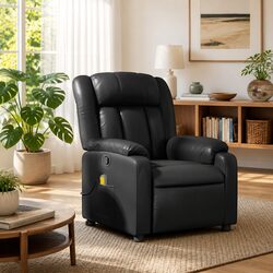 Massage Recliner Chair Black Faux Leather Manual Reclining Armchair with 6
