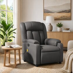 Massage Recliner Chair Grey Faux Leather Manual Recline Armchair Vibration