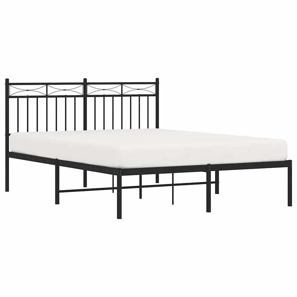 Metal Bed Frame Black 135x190 cm Steel Headboard Slats Centre Support