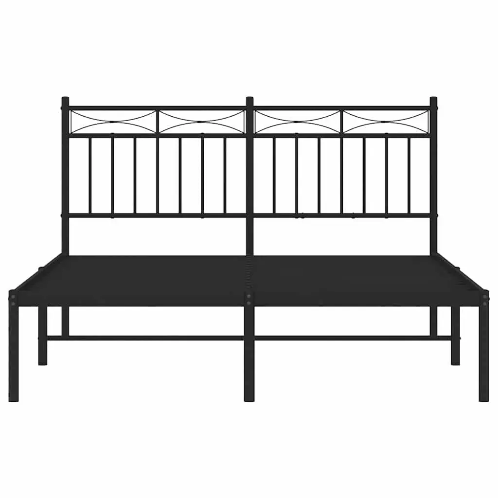 Metal Bed Frame Black 135x190 cm Steel Headboard Slats Centre Support