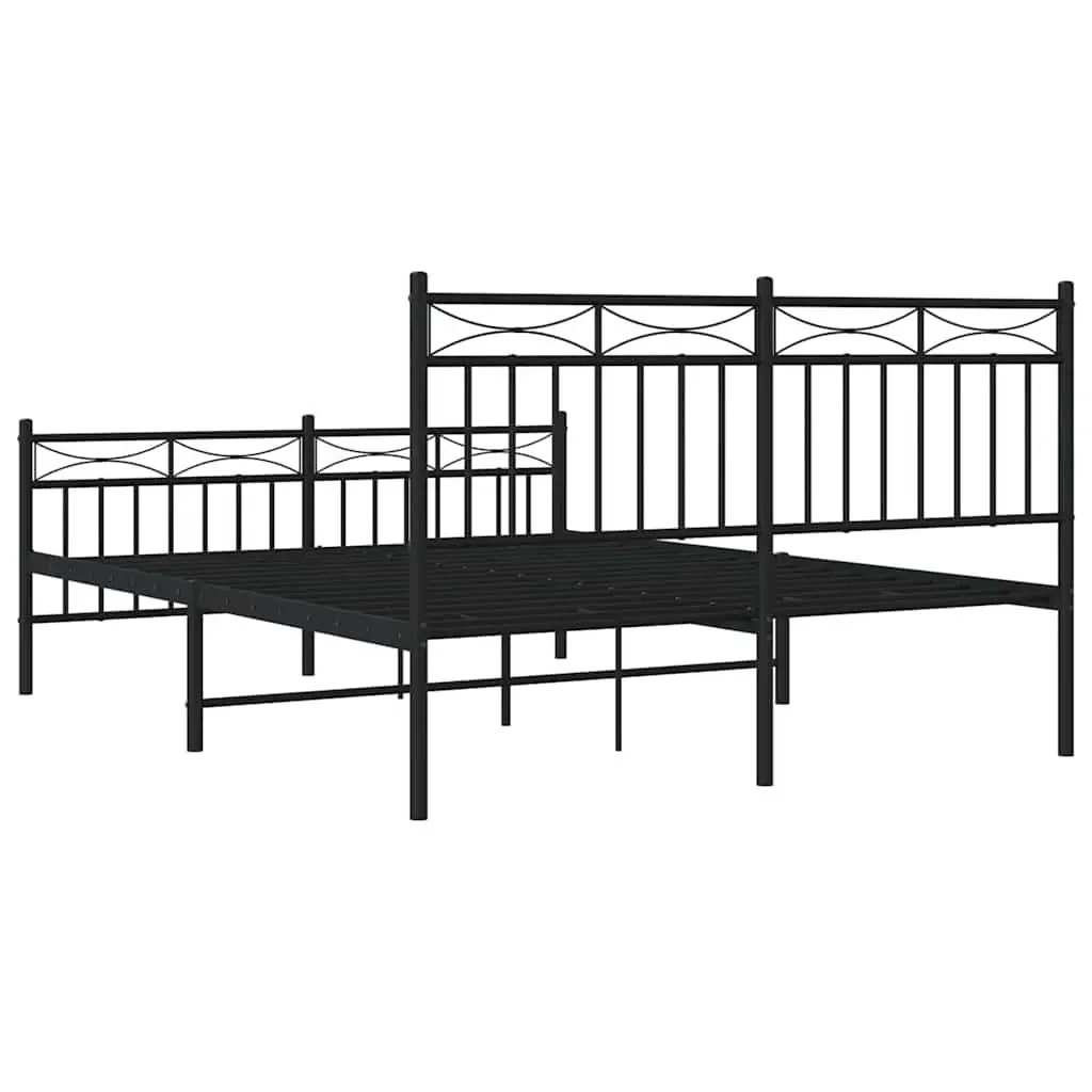Metal Bed Frame 135x190 cm Black Footboard Bedroom Furniture Slats Legs