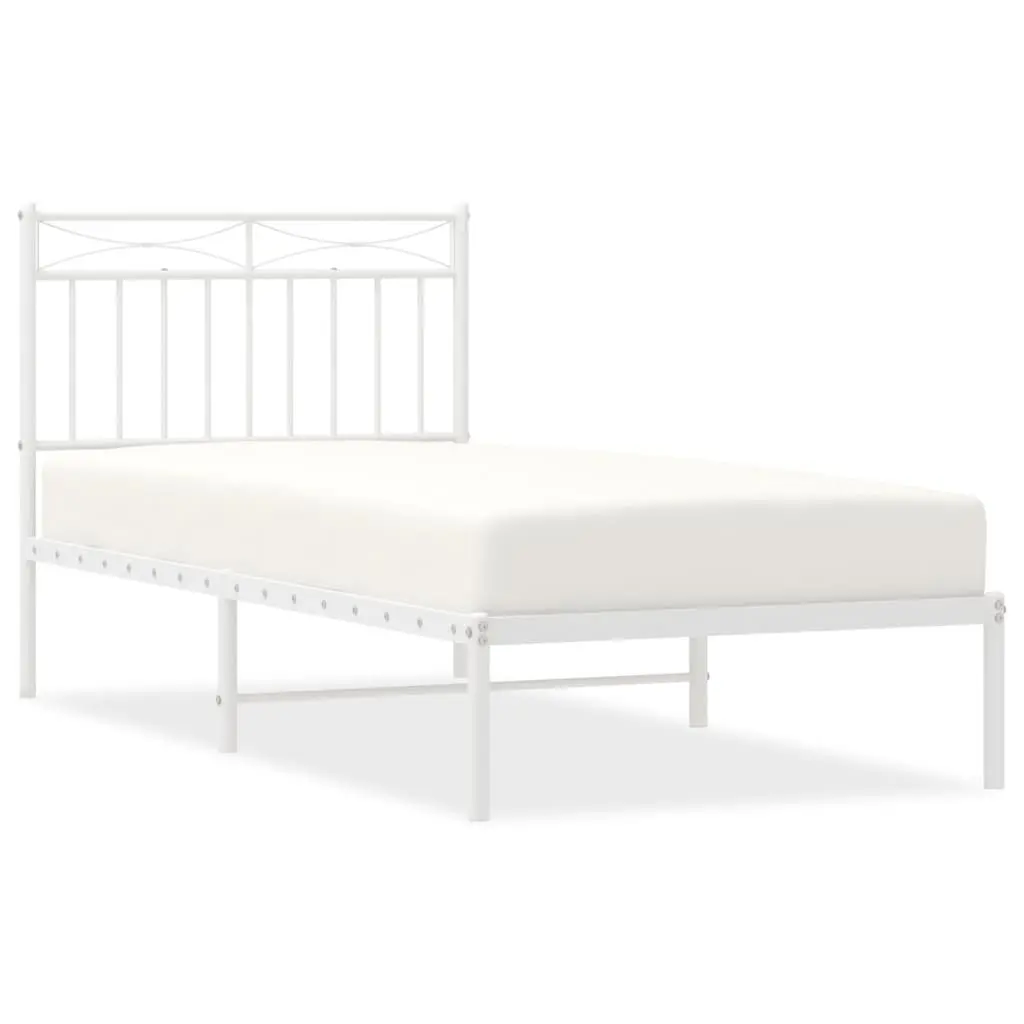 Metal Bed Frame with Headboard 90x190 cm White Powder-coated Steel