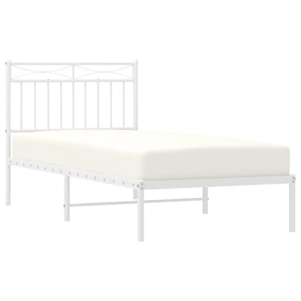 Metal Bed Frame with Headboard 90x190 cm White Powder-coated Steel