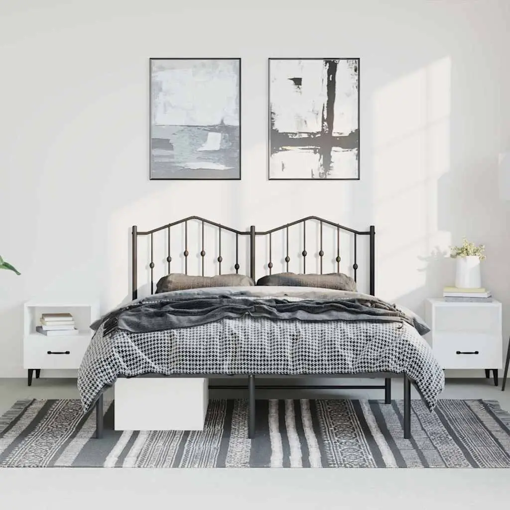 Metal Bed Frame with Headboard 135x190 cm Black Powder-coated Steel