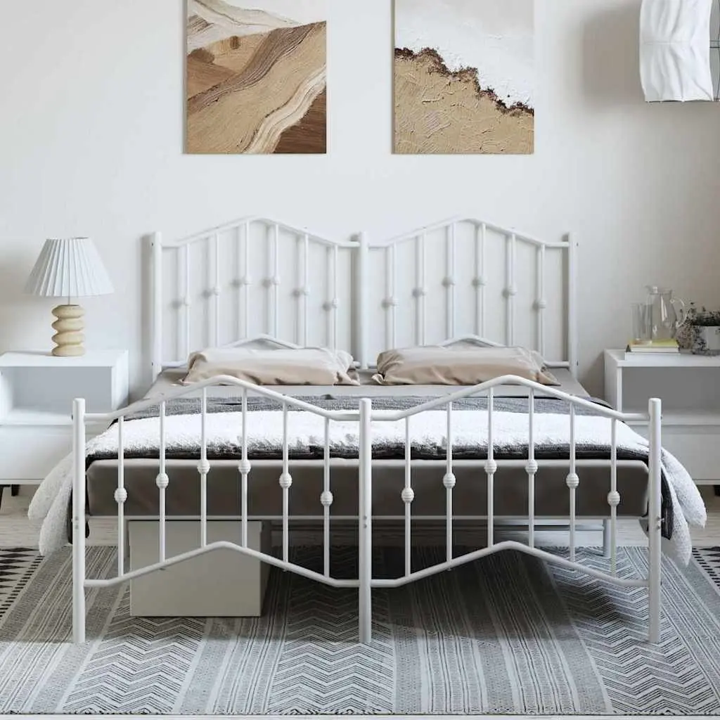 Metal Bed Frame White 135x190 cm with Headboard Footboard Storage Space