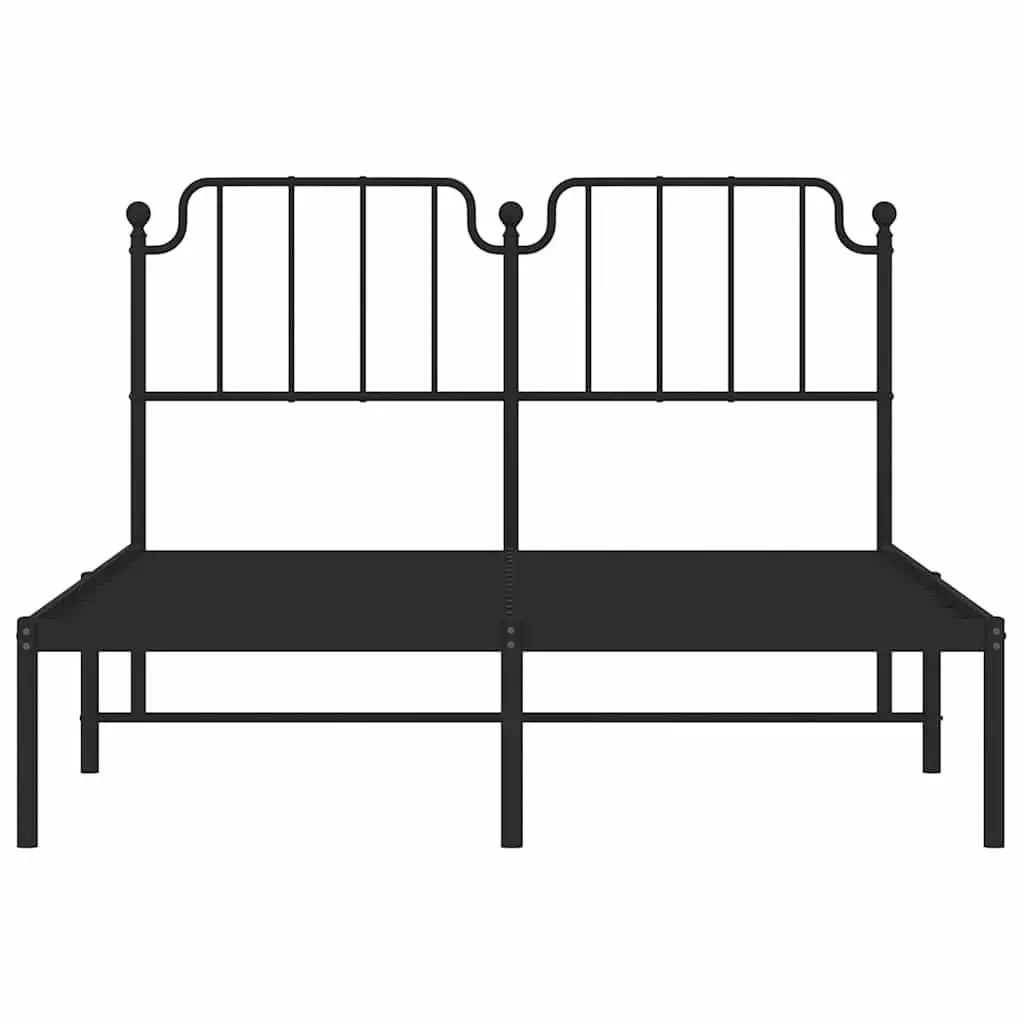Metal Bed Frame with Headboard 135x190cm Slatted Base Black