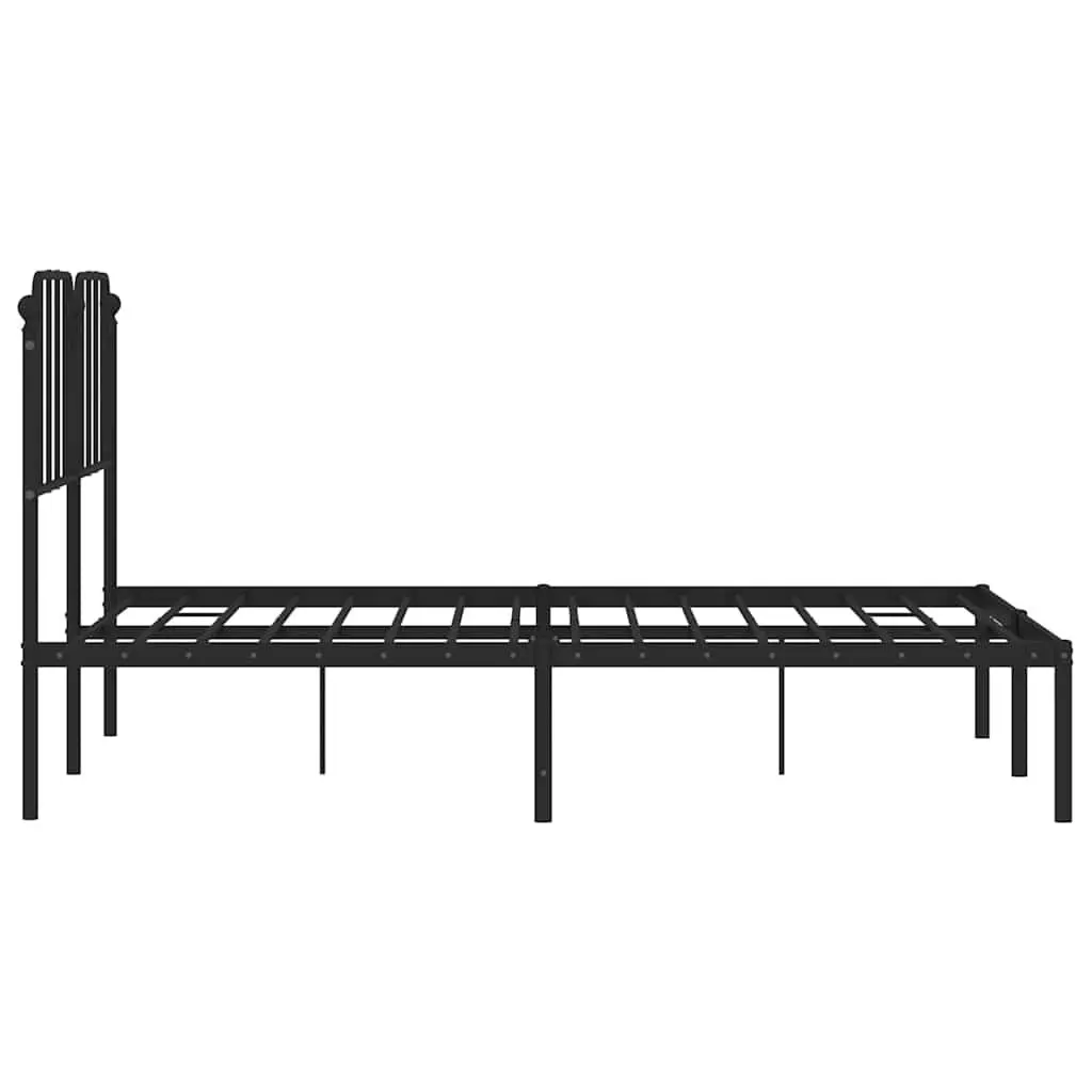 Metal Bed Frame with Headboard 135x190cm Slatted Base Black