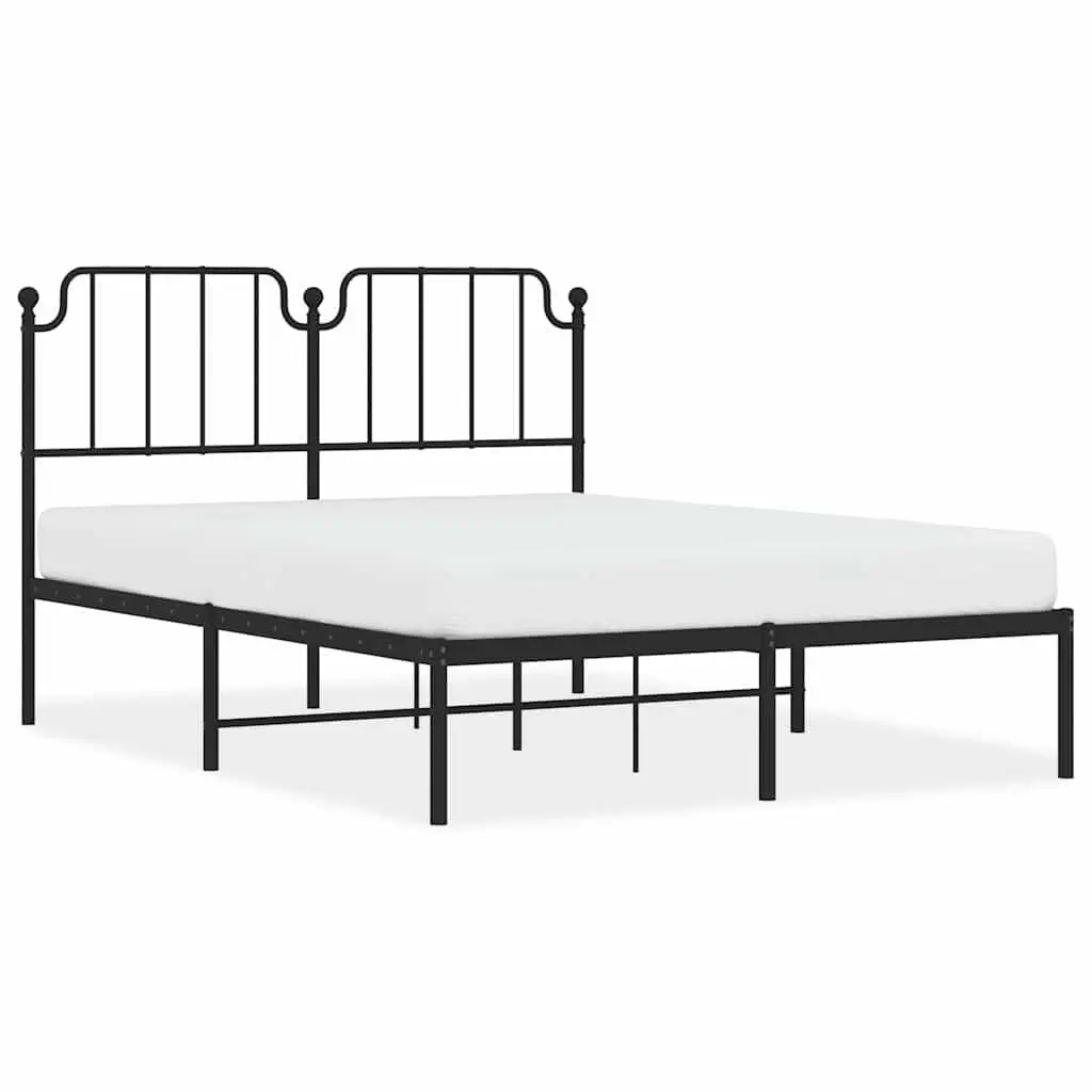 Metal Bed Frame with Headboard 150x200 cm Black Steel Slats Support