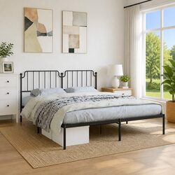 Metal Bed Frame King 183x203cm Black with Headboard Support Storage Space