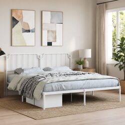 Metal Bed Frame King 183x203 cm with Headboard White Bedroom Furniture Sturdy