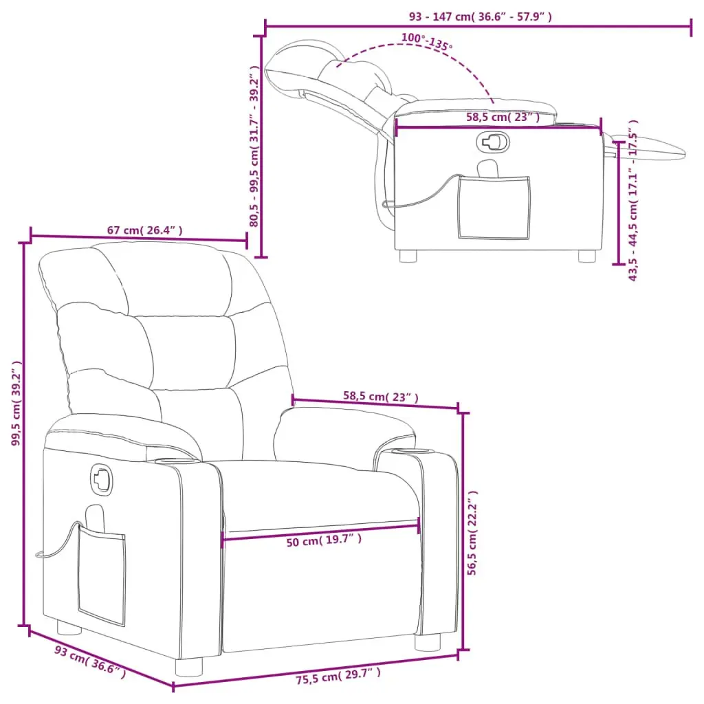 Massage Recliner Chair Manual Reclining Light Grey Fabric with Vibration Massage