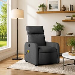 Massage Recliner Chair Dark Grey Fabric Manual Recline 6 Vibration Points