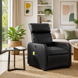 Massage Recliner Chair Black Faux Leather Manual Reclining Armchair with
