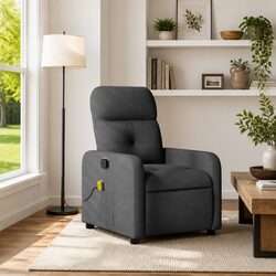 Massage Recliner Chair Grey Fabric Manual Recline Vibration 6 Points Armchair